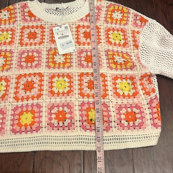 NWT ZARA Granny Square Crochet Chenille Sweater - Picture 7 of 8